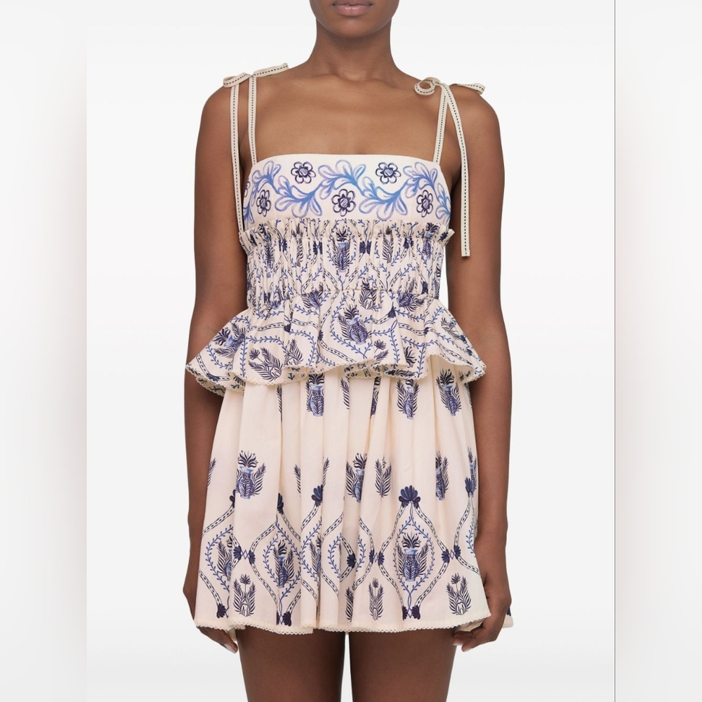 AGUA BY AGUA BENDITA Salvador Jarron printed cotton-poplin peplum mini dress - Picture 4 of 11
